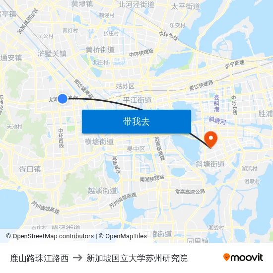 鹿山路珠江路西 to 新加坡国立大学苏州研究院 map