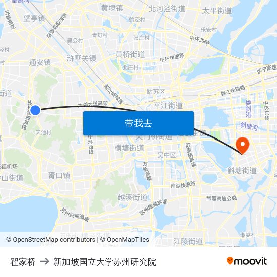翟家桥 to 新加坡国立大学苏州研究院 map