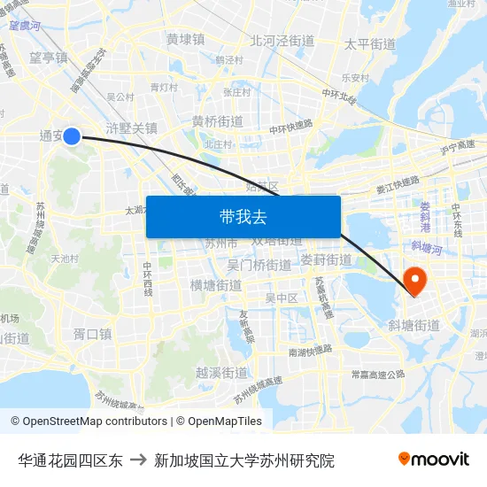 华通花园四区东 to 新加坡国立大学苏州研究院 map