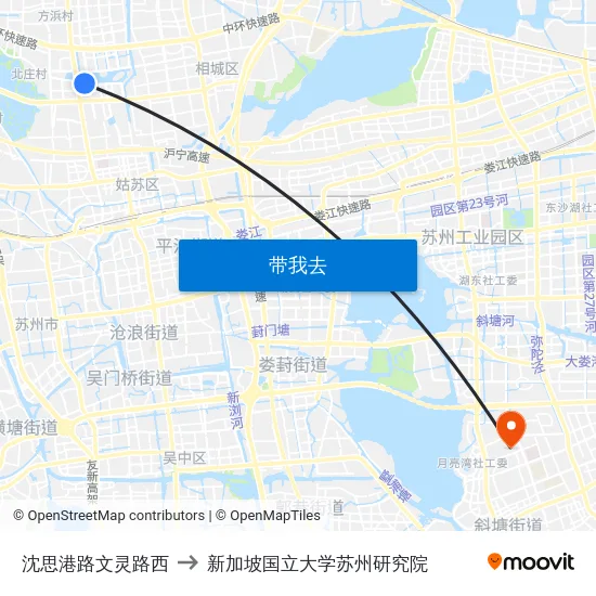 沈思港路文灵路西 to 新加坡国立大学苏州研究院 map