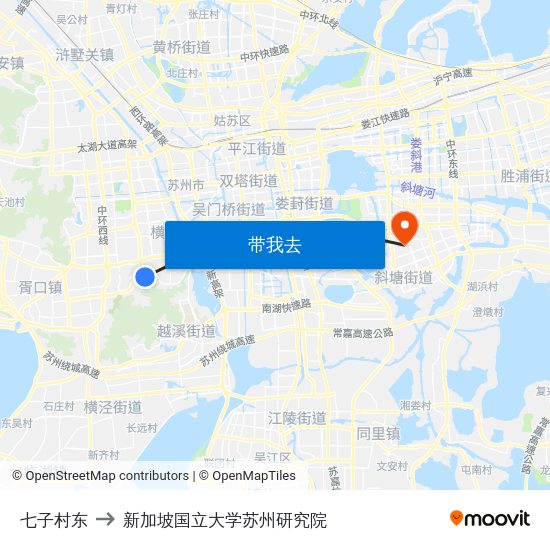 七子村东 to 新加坡国立大学苏州研究院 map