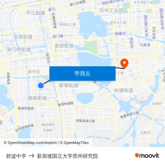碧波中学 to 新加坡国立大学苏州研究院 map