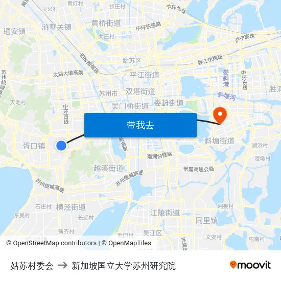 姑苏村委会 to 新加坡国立大学苏州研究院 map