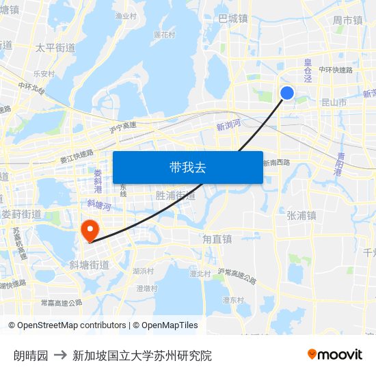 朗晴园 to 新加坡国立大学苏州研究院 map