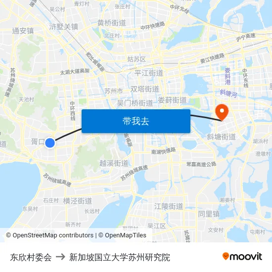 东欣村委会 to 新加坡国立大学苏州研究院 map