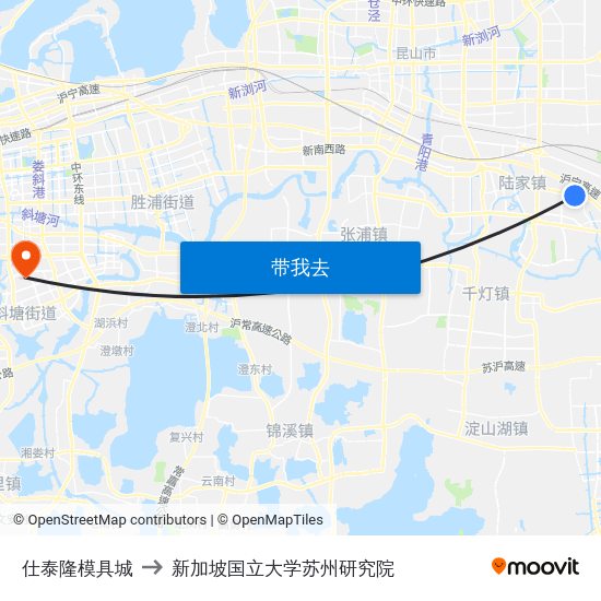 仕泰隆模具城 to 新加坡国立大学苏州研究院 map