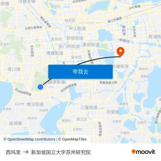 西坞里 to 新加坡国立大学苏州研究院 map
