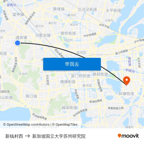 新钱村西 to 新加坡国立大学苏州研究院 map