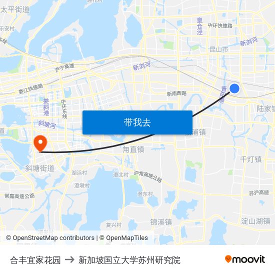 合丰宜家花园 to 新加坡国立大学苏州研究院 map