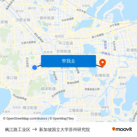 枫江路工业区 to 新加坡国立大学苏州研究院 map