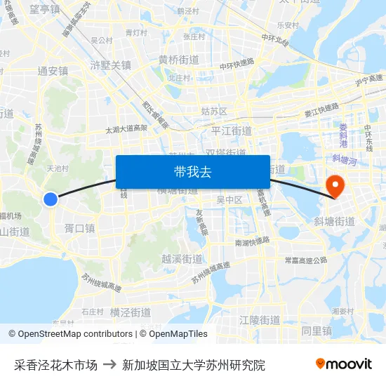 采香泾花木市场 to 新加坡国立大学苏州研究院 map