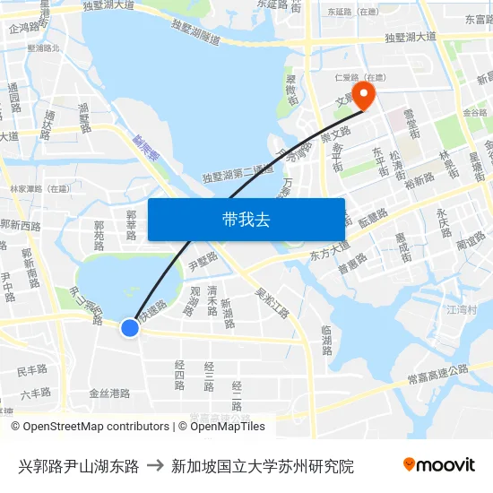 兴郭路尹山湖东路 to 新加坡国立大学苏州研究院 map
