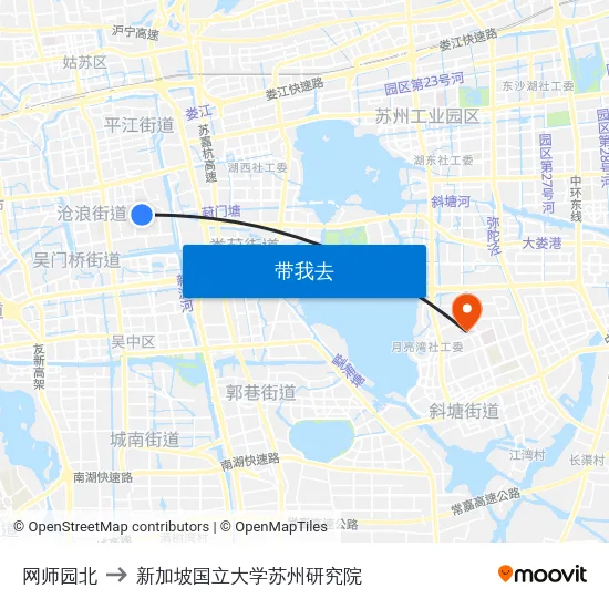 网师园北 to 新加坡国立大学苏州研究院 map