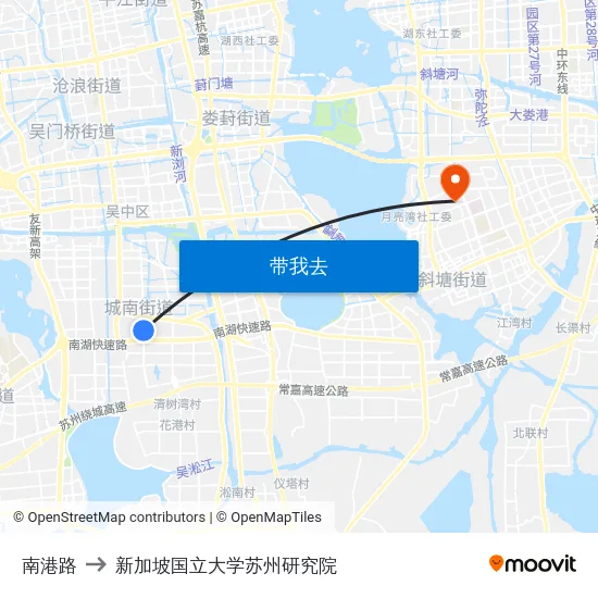 南港路 to 新加坡国立大学苏州研究院 map