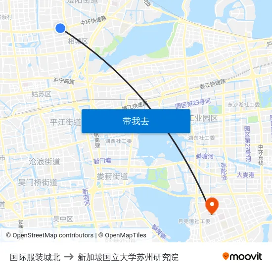 国际服装城北 to 新加坡国立大学苏州研究院 map