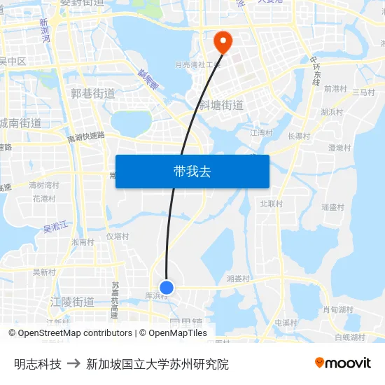 明志科技 to 新加坡国立大学苏州研究院 map