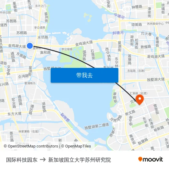 国际科技园东 to 新加坡国立大学苏州研究院 map