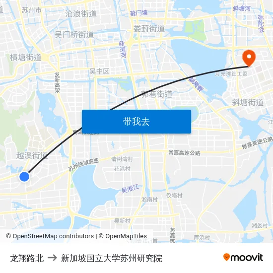 龙翔路北 to 新加坡国立大学苏州研究院 map
