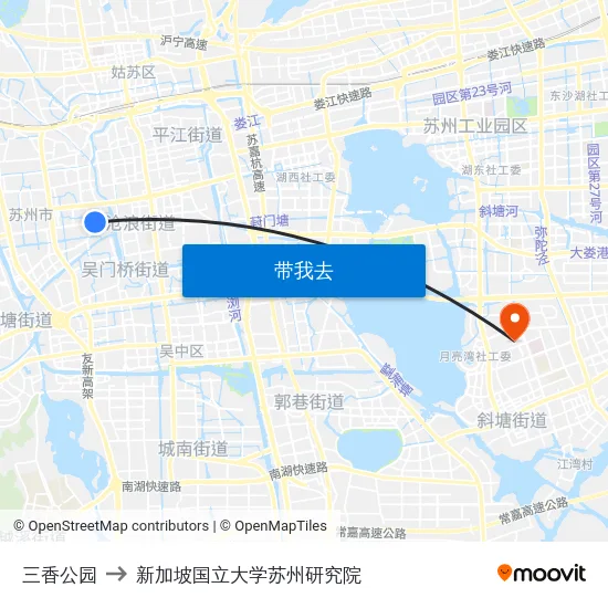 三香公园 to 新加坡国立大学苏州研究院 map