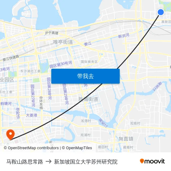 马鞍山路思常路 to 新加坡国立大学苏州研究院 map