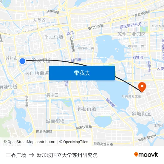 三香广场 to 新加坡国立大学苏州研究院 map