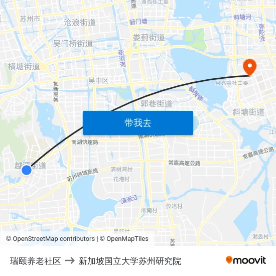 瑞颐养老社区 to 新加坡国立大学苏州研究院 map