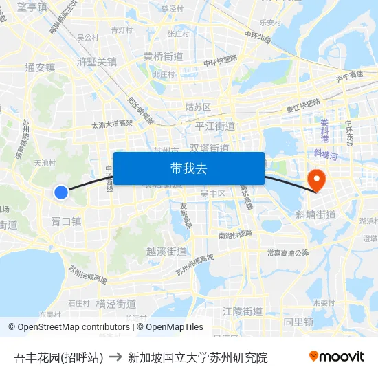 吾丰花园(招呼站) to 新加坡国立大学苏州研究院 map