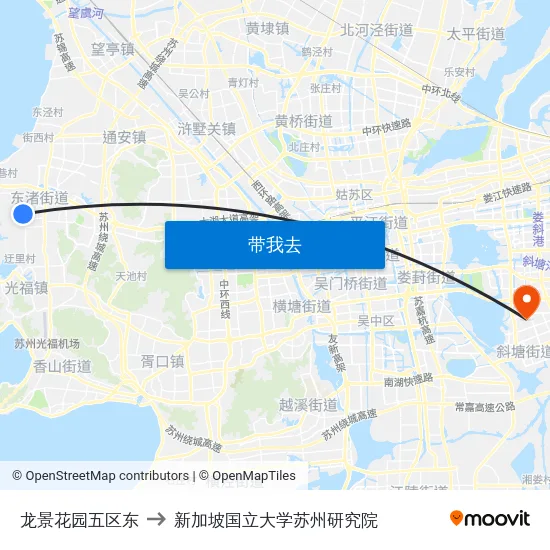 龙景花园五区东 to 新加坡国立大学苏州研究院 map