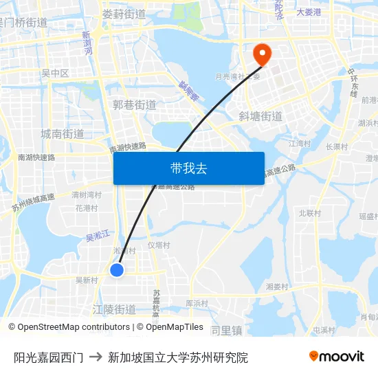 阳光嘉园西门 to 新加坡国立大学苏州研究院 map