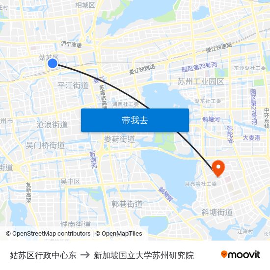 姑苏区行政中心东 to 新加坡国立大学苏州研究院 map