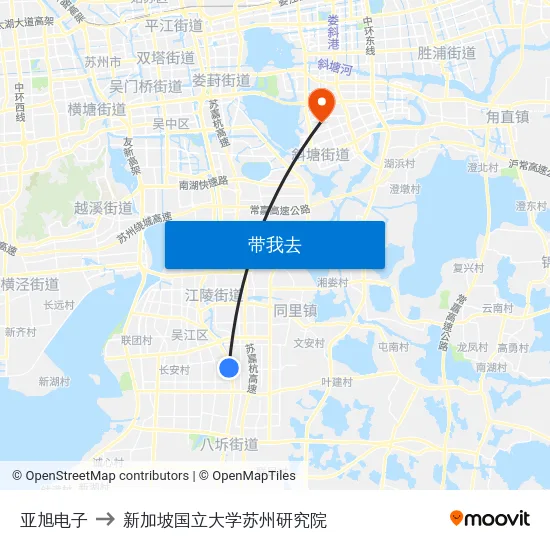 亚旭电子 to 新加坡国立大学苏州研究院 map
