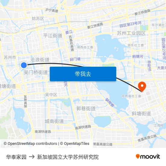 华泰家园 to 新加坡国立大学苏州研究院 map