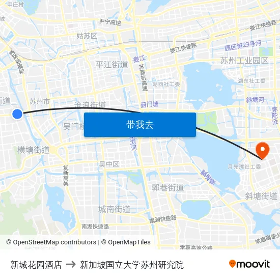 新城花园酒店 to 新加坡国立大学苏州研究院 map