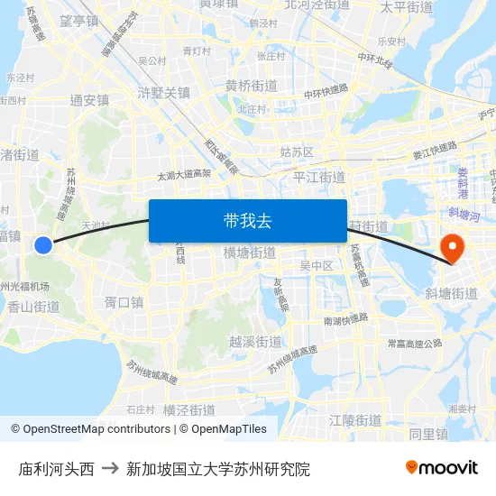 庙利河头西 to 新加坡国立大学苏州研究院 map