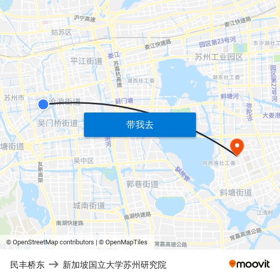 民丰桥东 to 新加坡国立大学苏州研究院 map