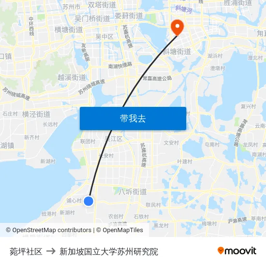 菀坪社区 to 新加坡国立大学苏州研究院 map