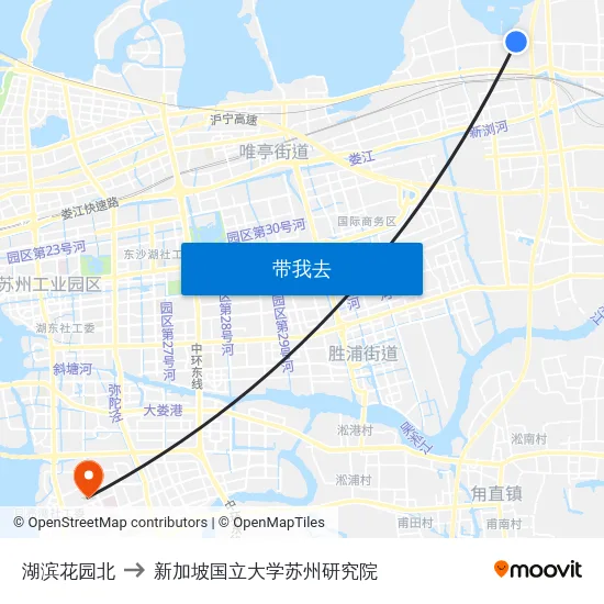 湖滨花园北 to 新加坡国立大学苏州研究院 map