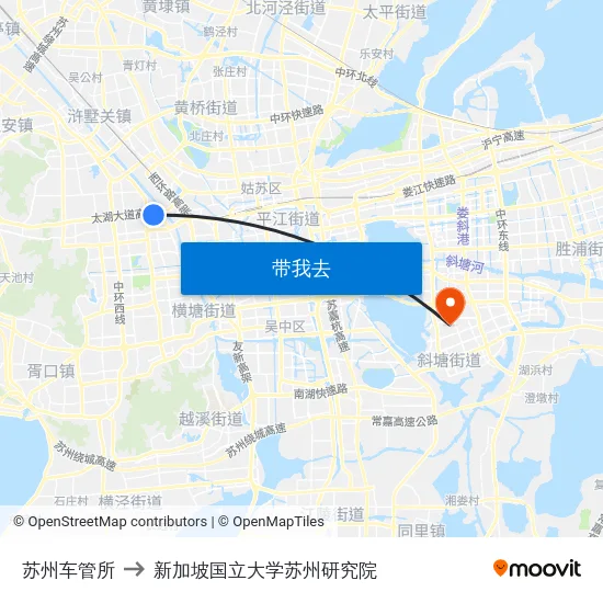 苏州车管所 to 新加坡国立大学苏州研究院 map