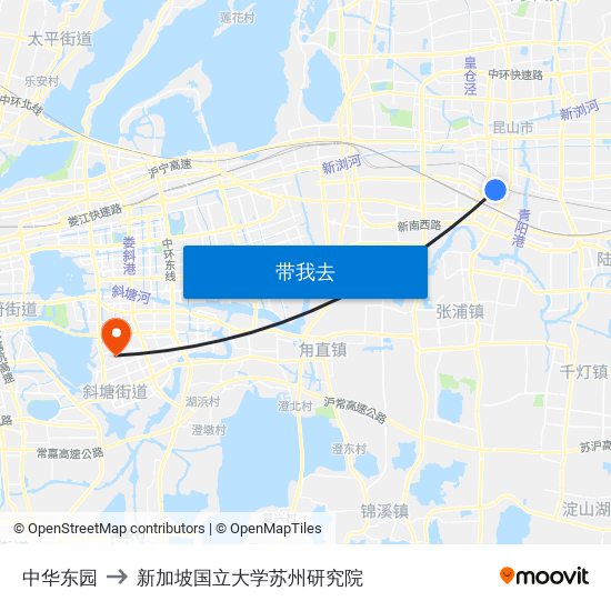 中华东园 to 新加坡国立大学苏州研究院 map