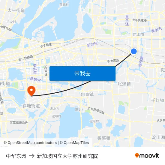 中华东园 to 新加坡国立大学苏州研究院 map