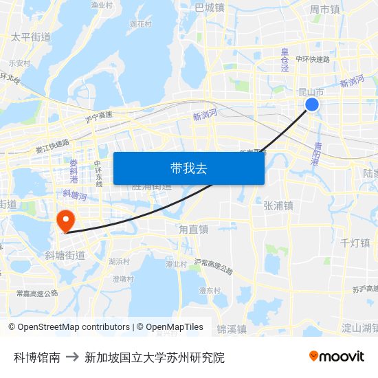 科博馆南 to 新加坡国立大学苏州研究院 map