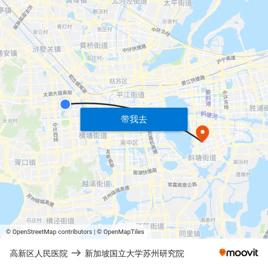 高新区人民医院 to 新加坡国立大学苏州研究院 map