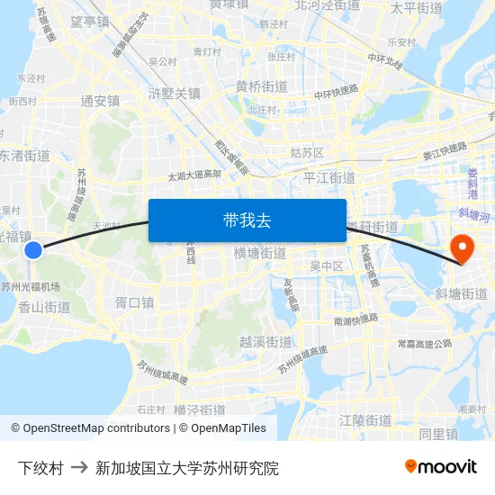 下绞村 to 新加坡国立大学苏州研究院 map