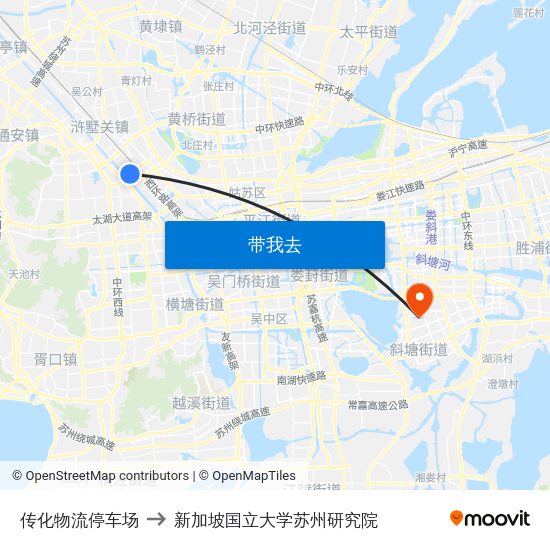 传化物流停车场 to 新加坡国立大学苏州研究院 map