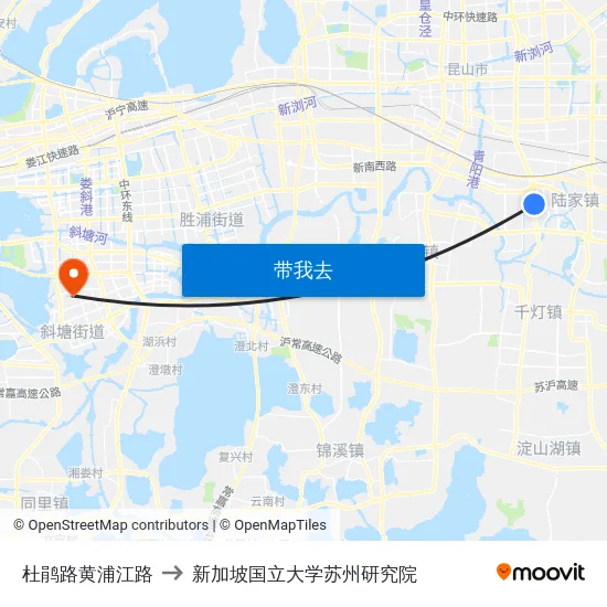 杜鹃路黄浦江路 to 新加坡国立大学苏州研究院 map