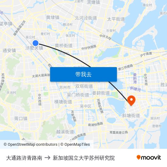 大通路浒青路南 to 新加坡国立大学苏州研究院 map