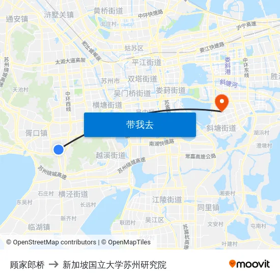 顾家郎桥 to 新加坡国立大学苏州研究院 map