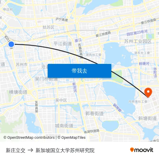 新庄立交 to 新加坡国立大学苏州研究院 map