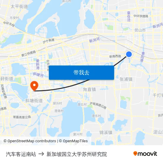 汽车客运南站 to 新加坡国立大学苏州研究院 map