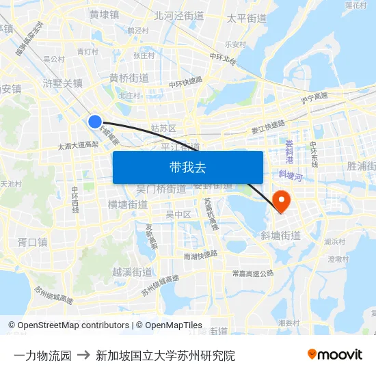 一力物流园 to 新加坡国立大学苏州研究院 map